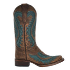 CIRCLE G BOOTS Boots Circle G Women's Brown & Turquoise Inlay Embroidered Western Boots L6128