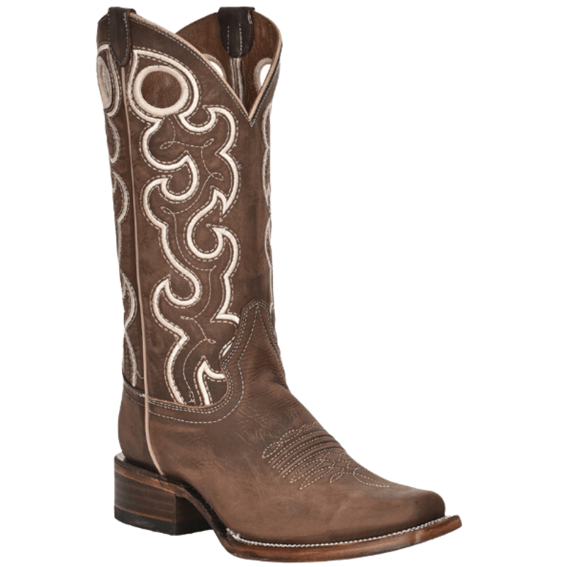 CIRCLE G BOOTS Boots Circle G Women's Chocolate Cutout & Embroidery Square Toe Western Boots L6006