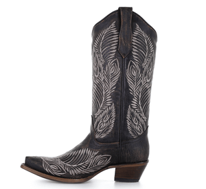 CIRCLE G BOOTS Boots Circle G Women's Dark Brown Feather Embroidered Snip Toe Western Boots L5790