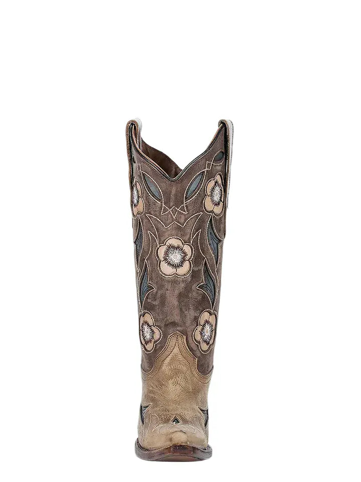CIRCLE G BOOTS Boots Circle G Women's Sand Inlay & Embroidery Snip Toe Western Boots L6155