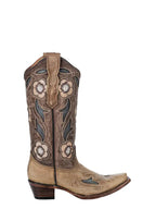 CIRCLE G BOOTS Boots Circle G Women's Sand Inlay & Embroidery Snip Toe Western Boots L6155