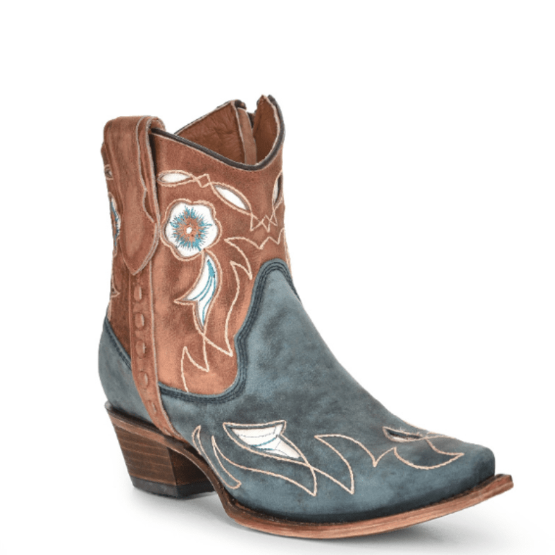 CORRAL BOOTS Boots Circle G Women's Blue Shedron Inlay & Floral Western Booties L5940