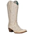 CORRAL BOOTS Boots Coral Women's Bone Embroidery & Crystals White Snip Toe Western Boots Z5123
