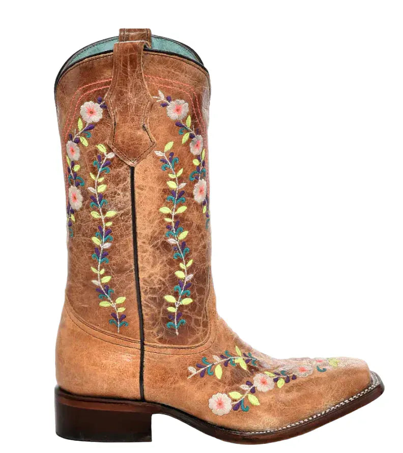 CORRAL BOOTS Boots Corral Girl's Floral & Honey Embroidered Western Boots T0161