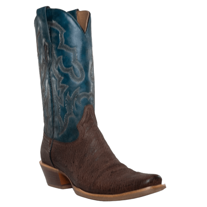 CORRAL BOOTS Boots Corral Men's Brown/Navy Blue Ostrich Embroidery Horseman Toe Western Boots A4402