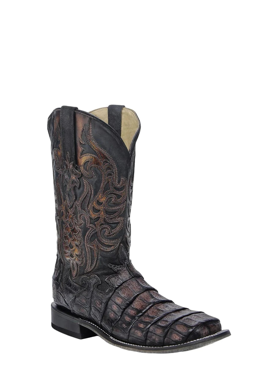 CORRAL BOOTS Boots Corral Men's Chocolate Caiman Embroidery & Overlay Western Boots 4774