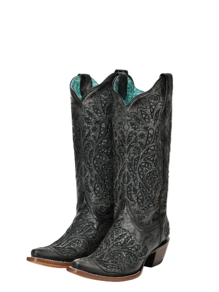 CORRAL BOOTS Boots Corral Women's Black Glitter Inlay and Embroidered Western Boot A5095