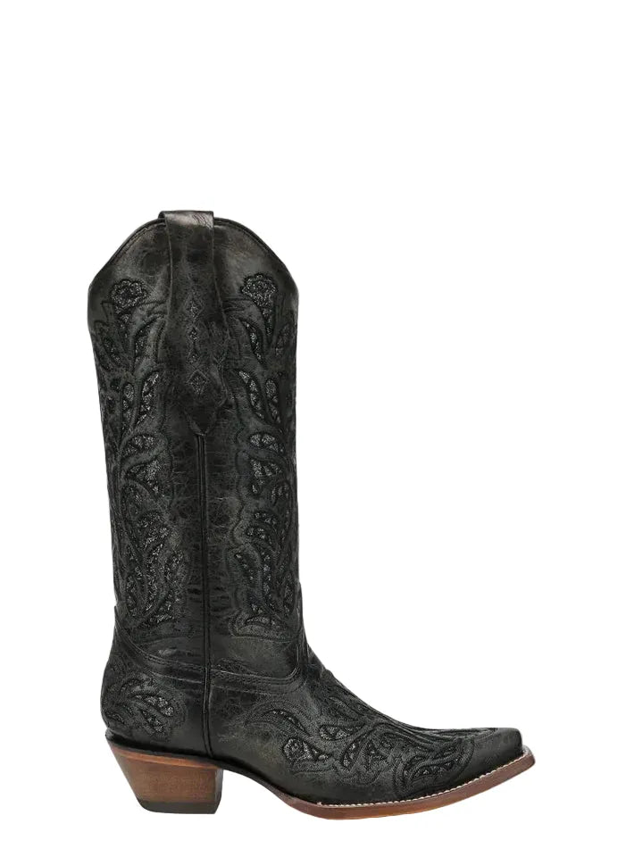 CORRAL BOOTS Boots Corral Women's Black Glitter Inlay and Embroidered Western Boot A5095