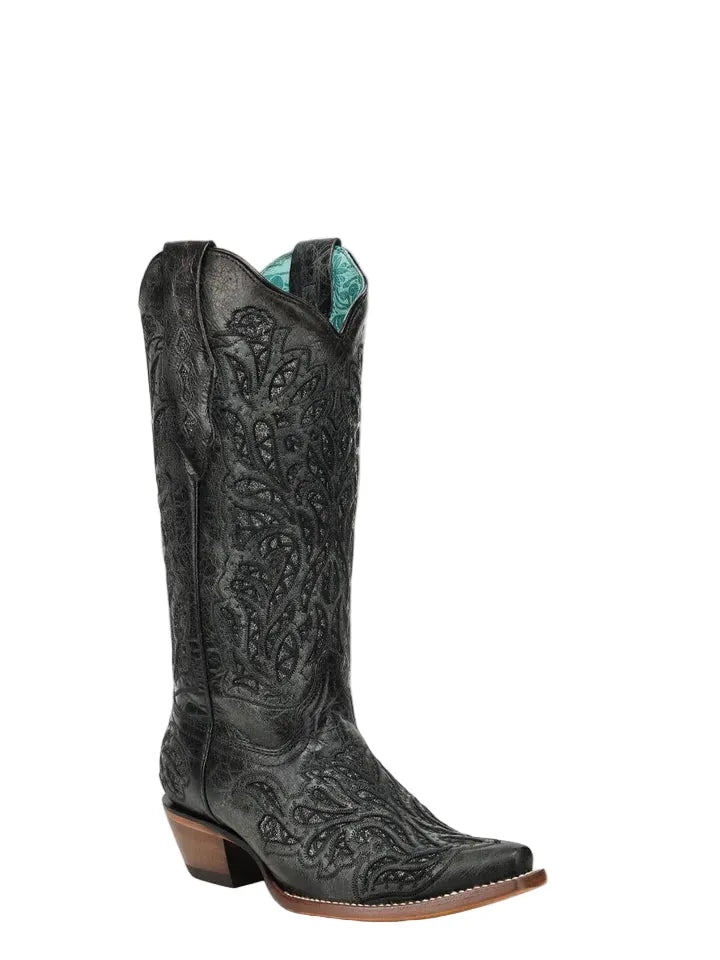CORRAL BOOTS Boots Corral Women's Black Glitter Inlay and Embroidered Western Boot A5095