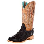 CORRAL BOOTS Boots Corral Women's Black/Sand Pirarucu Arapaima Square Toe Exotic Western Boots A4204