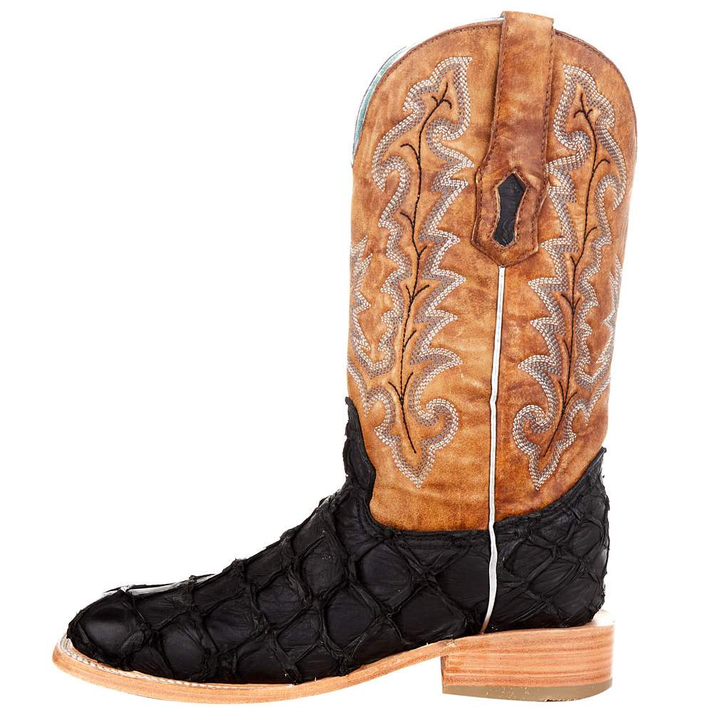 CORRAL BOOTS Boots Corral Women's Black/Sand Pirarucu Arapaima Square Toe Exotic Western Boots A4204