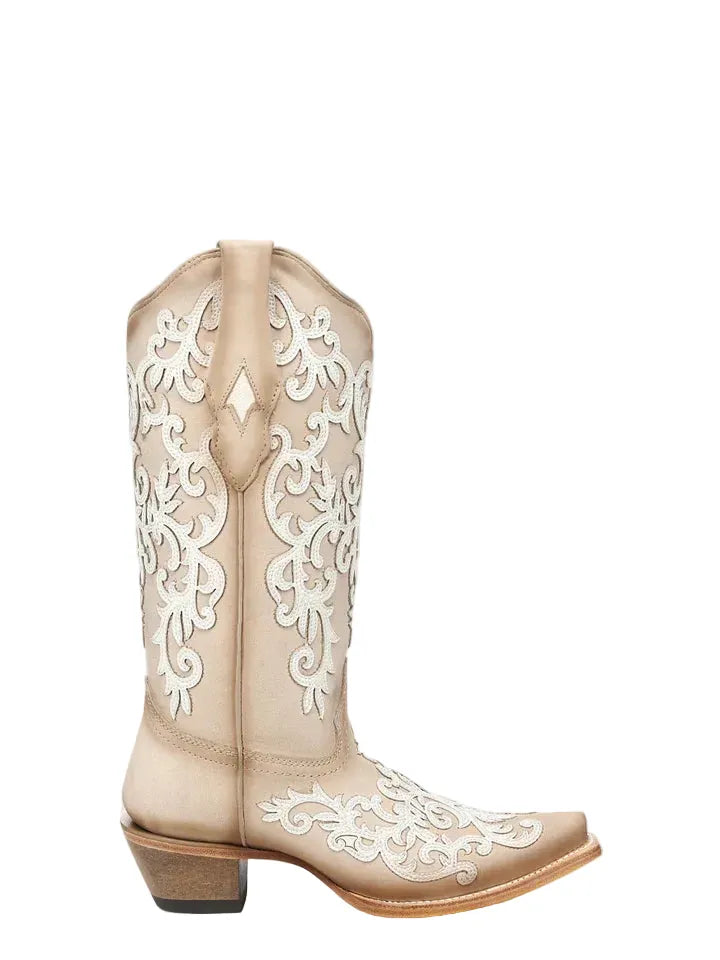 CORRAL BOOTS Boots Corral Women's Bone Overlay & Embroidered Snip Toe Wester Boots A5070