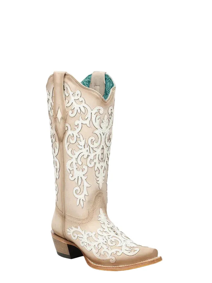 CORRAL BOOTS Boots Corral Women's Bone Overlay & Embroidered Snip Toe Wester Boots A5070