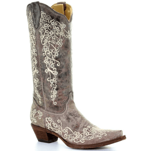 CORRAL BOOTS Boots Corral Women's Brown Embroidery Snip Toe Cowgirl Boots A1094