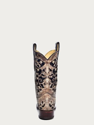 CORRAL BOOTS Boots Corral Women's Brown Inlay & Flowered Embroidery Square Toe Western Boots A3648