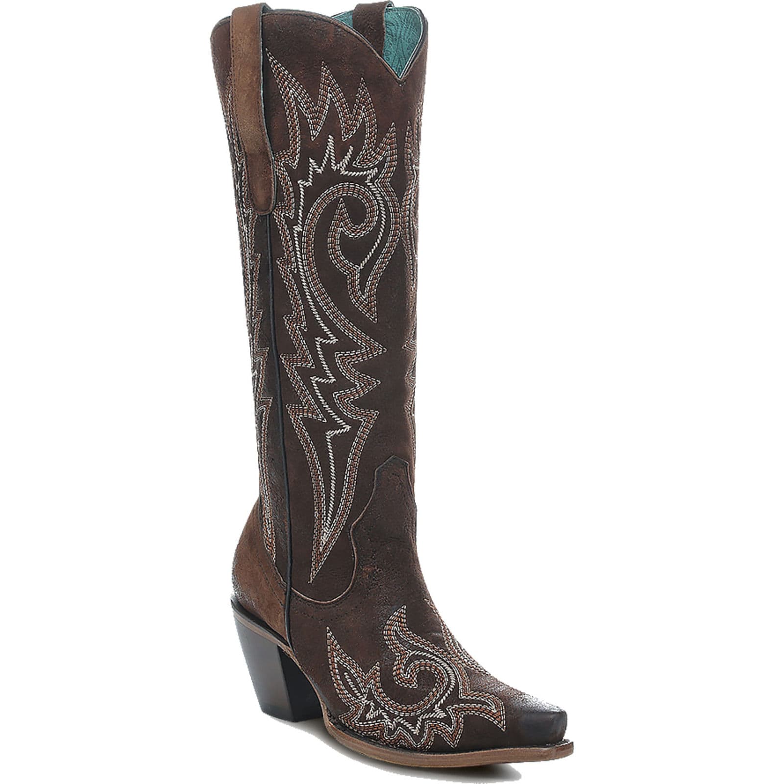 Corral Women's Brown & White Embroidery Snip Toe Western Boots