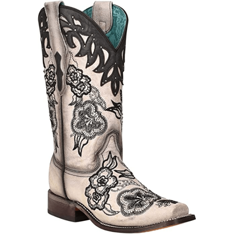 CORRAL BOOTS Boots Corral Women's Floral Embroidered White & Brown Square Toe Western Boots - A4163