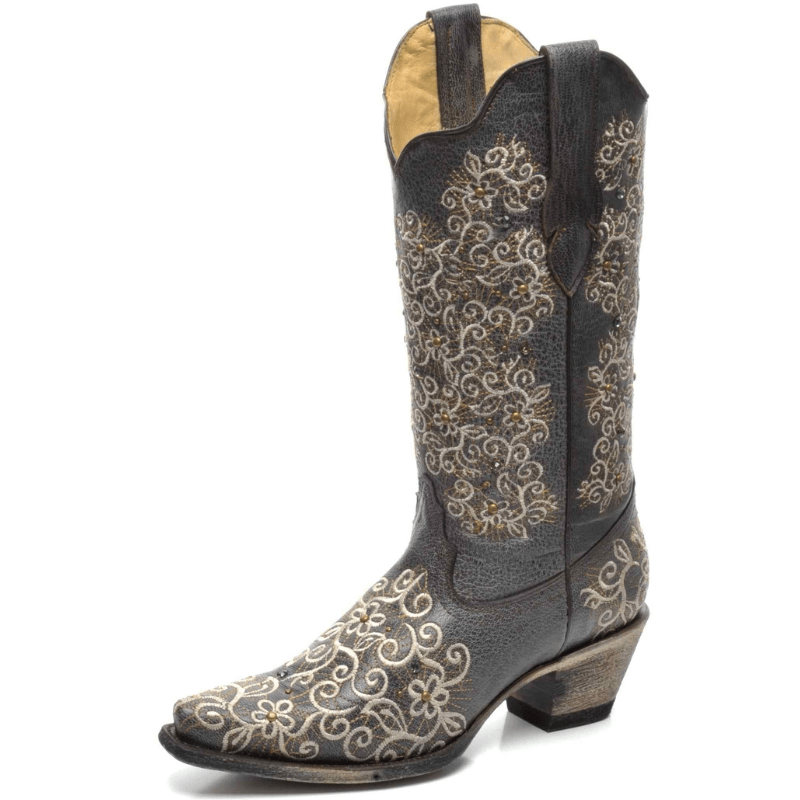 Corral Women s Gray Floral Embroidered Boots with Studs Stones Cowgi Russell s Western Wear Inc