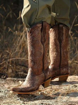CORRAL BOOTS Boots Corral Women's Maple Brown Embroidery & Studs Snip Toe Western Boots C3972