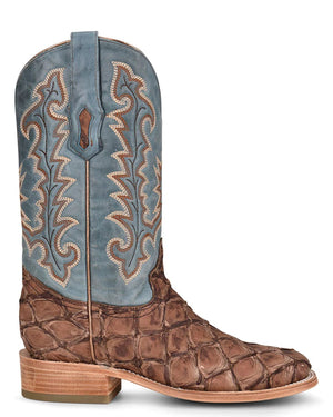 CORRAL BOOTS Boots Corral Women's Piracuhu Brown & Blue Exotic Embroidered Western Boots A4205