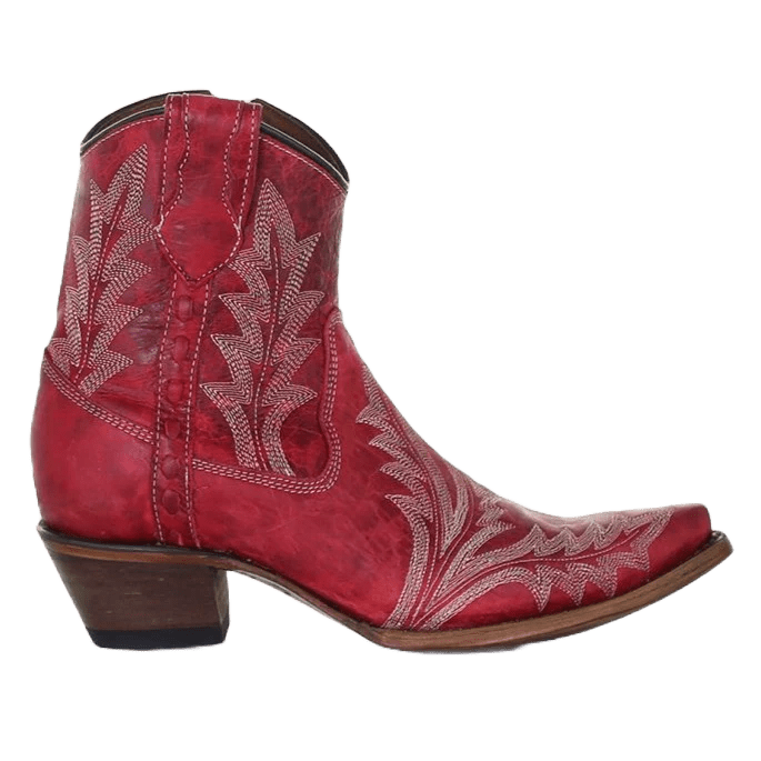 Corral Women's Red Embroidery Zipper Ankle Western Booties L5704
