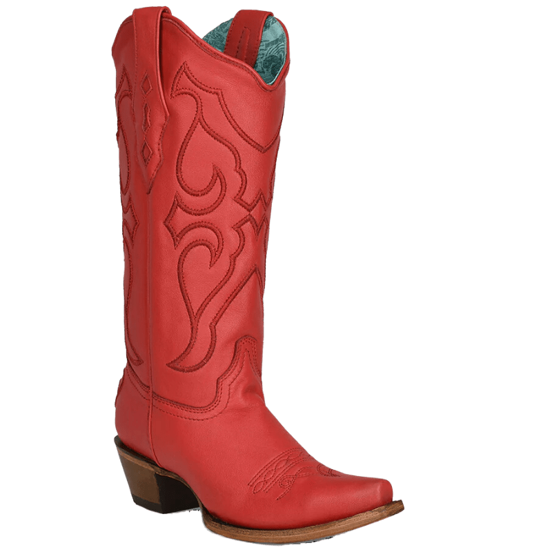 CORRAL BOOTS Boots Corral Women's Red Matching Stitch Pattern & Inlay Snip Toe Western Boots Z5073