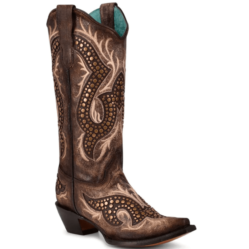 CORRAL BOOTS Boots Corral Women's Taupe Embroidery & Studs Overlay Western Boots C3794