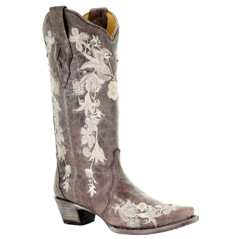 CORRAL BOOTS Boots Corral Women's Tobacco Floral Embroidered Snip Toe Western Boots A3572