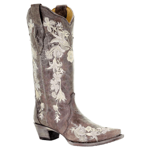 Corral Women s Tobacco Floral Embroidered Snip Toe Western Boots A3572