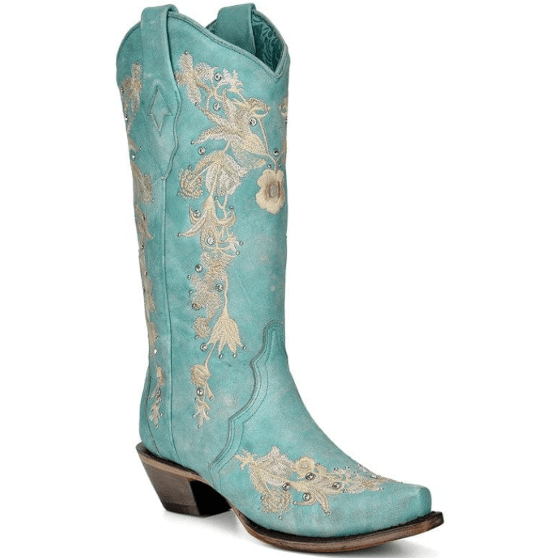 CORRAL BOOTS Boots Corral Women's Turquoise Flower Embroidery Crystal Stud Cowgirl Boots A4239