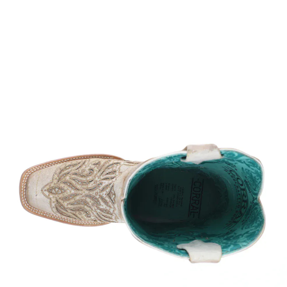 CORRAL BOOTS Boots Corral Women's White Glitter and Embroidered Inlay Western Boots A4878