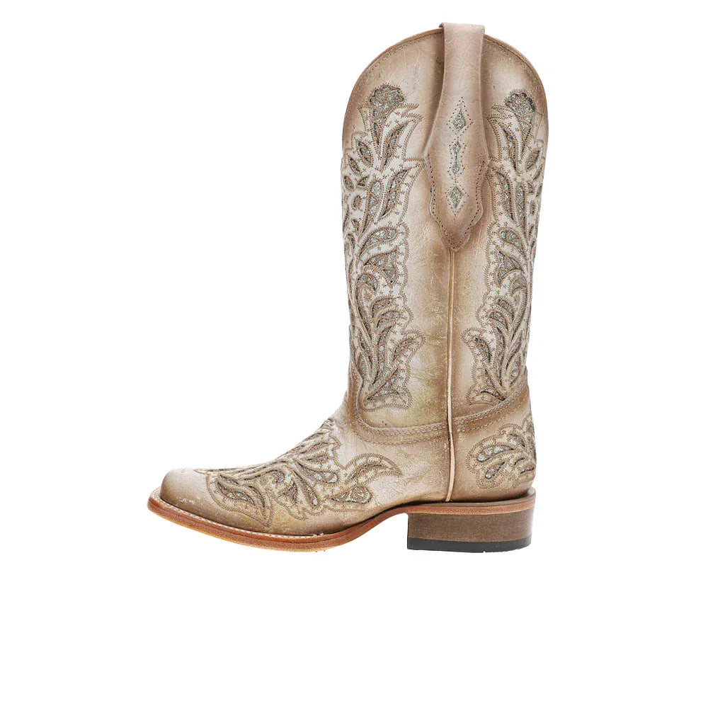 CORRAL BOOTS Boots Corral Women's White Glitter and Embroidered Inlay Western Boots A4878