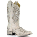 CORRAL BOOTS Boots Corral Women's White Glitter Inlay Square Toe Cowboy Boots A3397