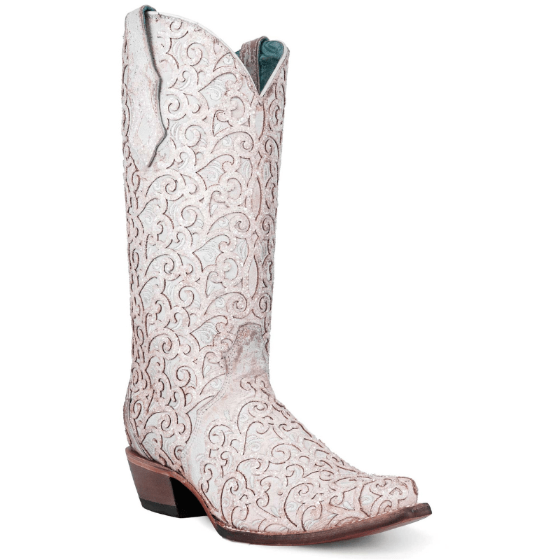 CORRAL BOOTS Boots Corral Women's White Glitter Overlay Snip Toe Western Boots C4050