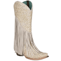 CORRAL BOOTS Boots Corral Women's White Lamb Overlay & Embroidery Fringe Western Boots C3955