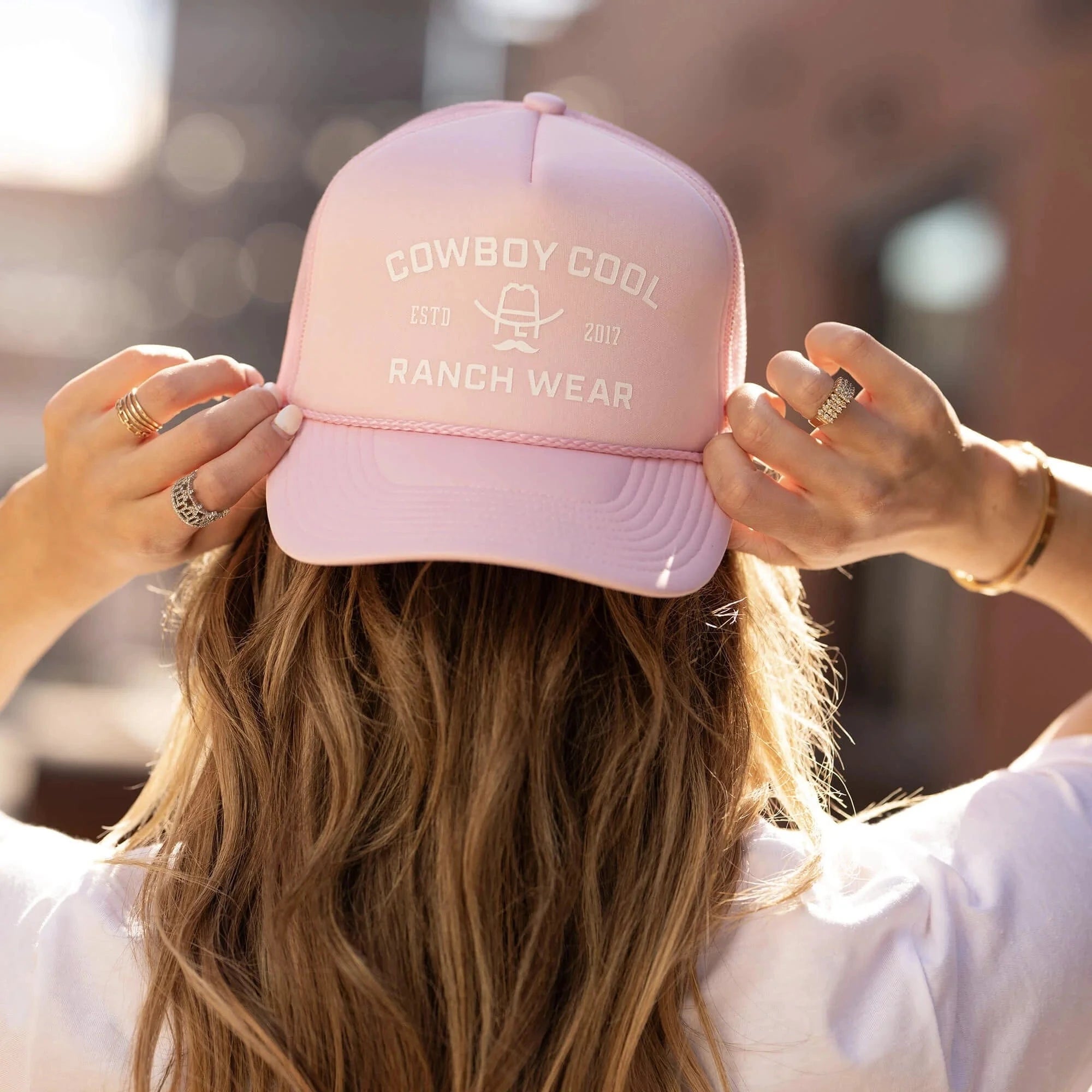Cowboy Cool Trucker Hats Pink Ranch Hand Foam Trucker Hat