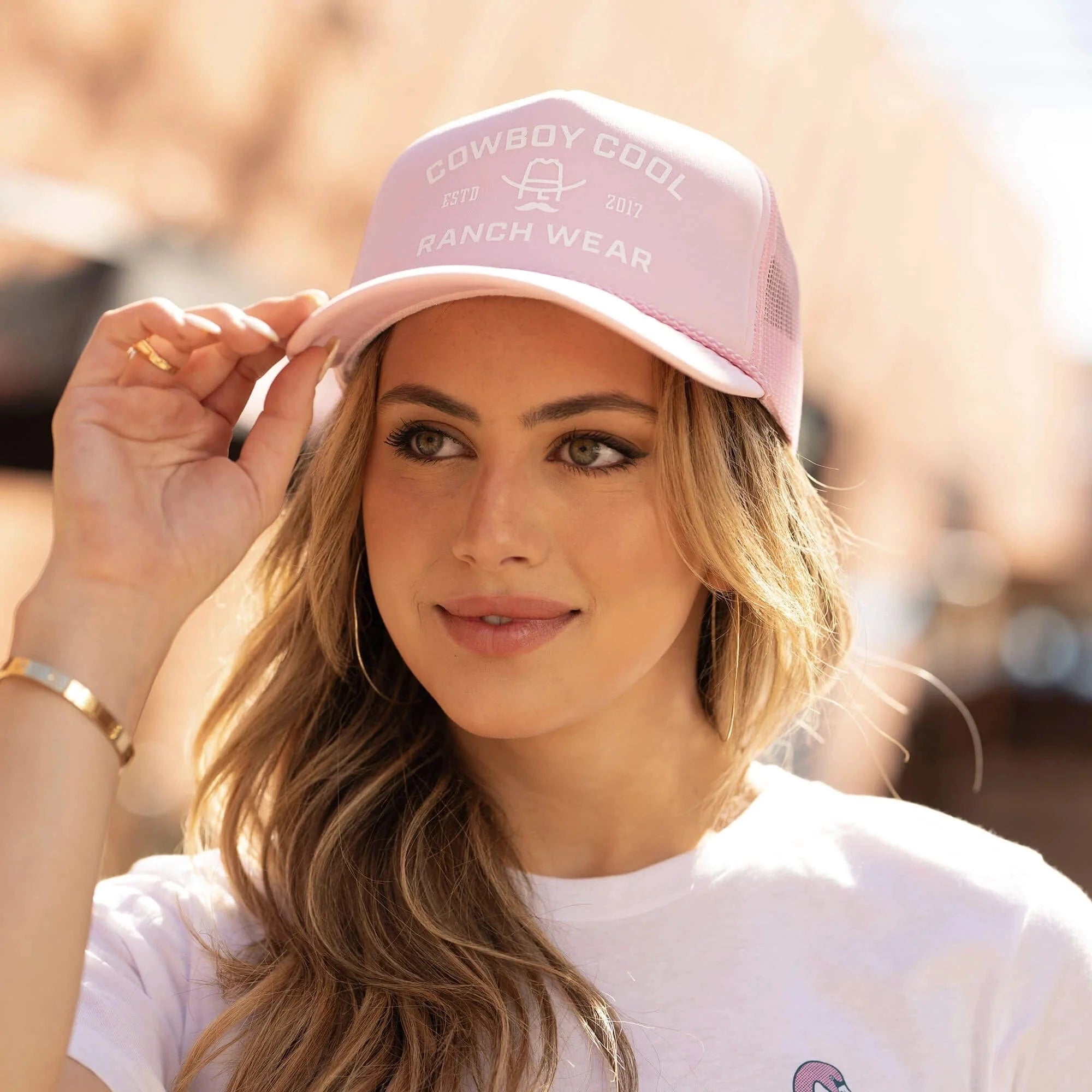 Cowboy Cool Trucker Hats Pink Ranch Hand Foam Trucker Hat