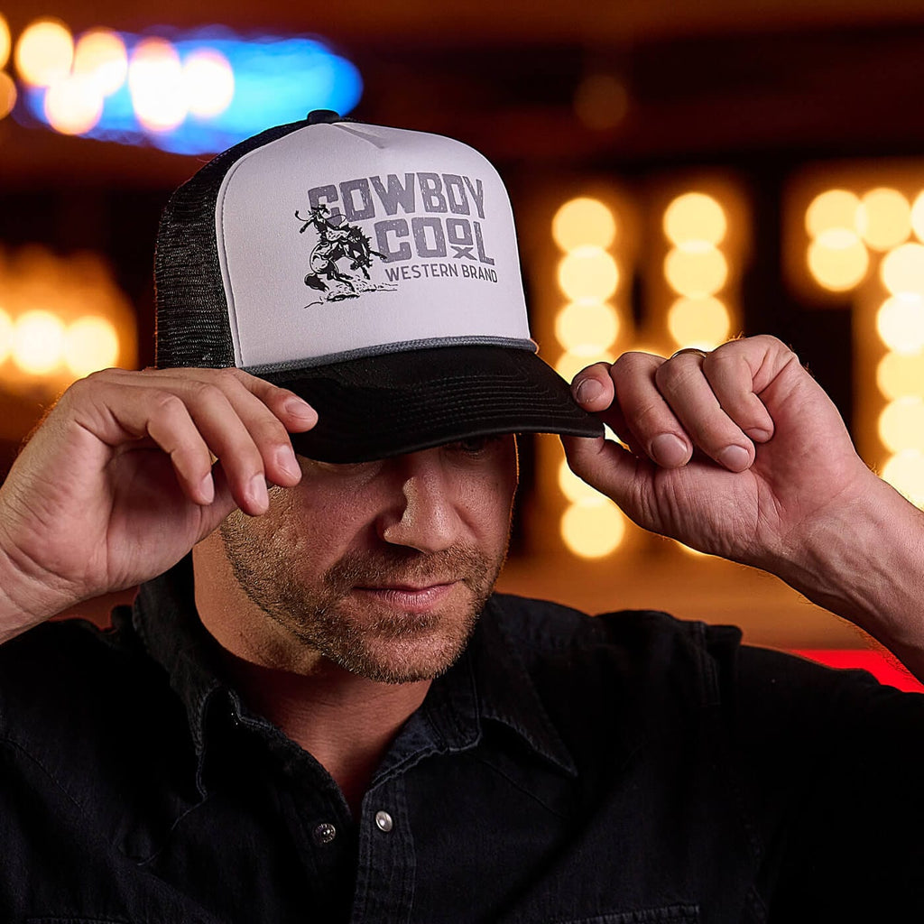 Cowboy Cool Trucker Hats White Buckaroo Showdown Foam Trucker Hat