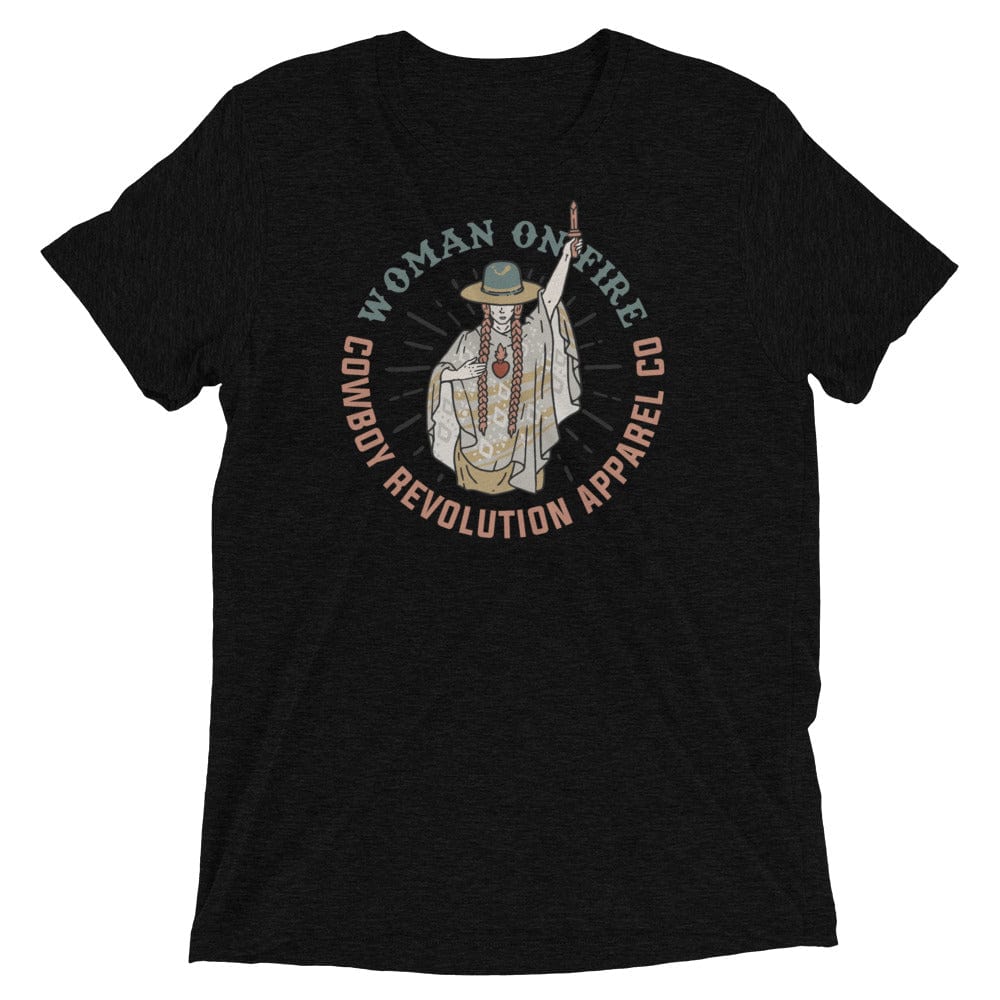 Cowboy Revolution Apparel Co. Shirts Solid Black Triblend / XS "Woman On Fire" Cowboy Revolution Unisex Short Sleeve Tri-Blend Tee