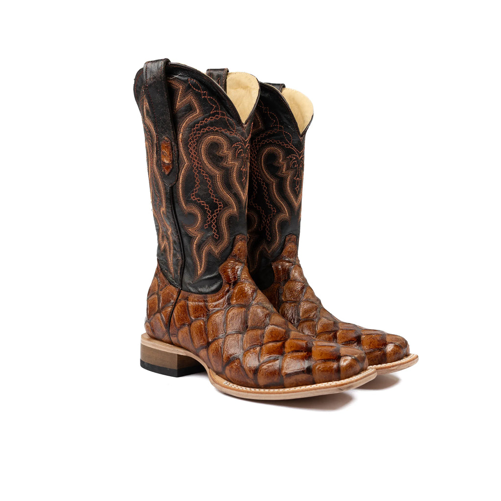 Cowtown Boots Boots Cowtown Men's Brown Cowhide Fish Print Western Boots Q156