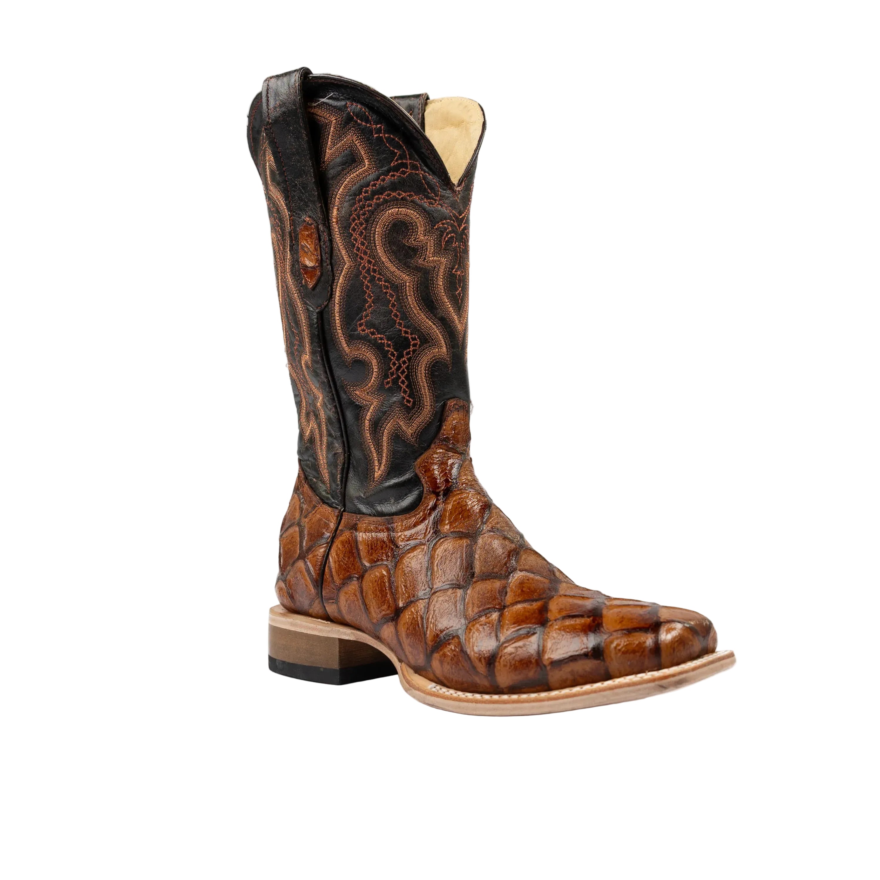 Cowtown Boots Boots Cowtown Men's Brown Cowhide Fish Print Western Boots Q156