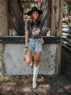 Cracker and Cur Shirts Neon Lights Brahma V-Neck- Black Mineral Wash