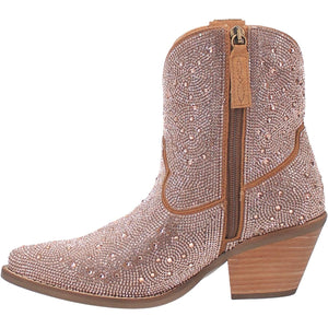DINGO Boots Dingo Women's Rhinestone Cowgirl Rose Gold Leather Booties DI 577