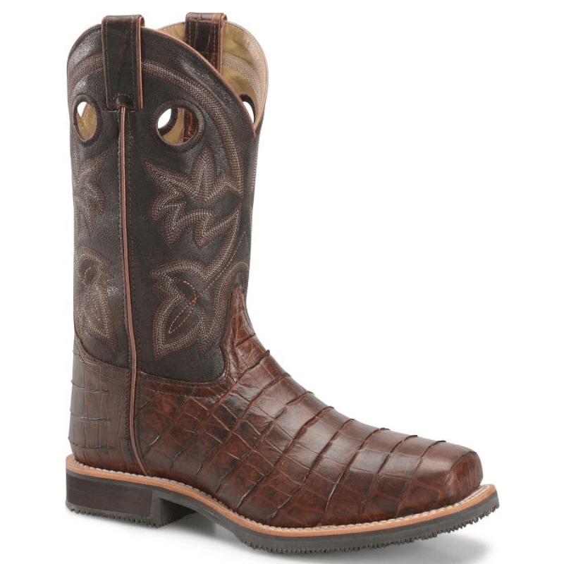 DOUBLE H Boots Double H Men's Wayne Chocolate Brown Gator Print Steel Toe Work Boots DH5225
