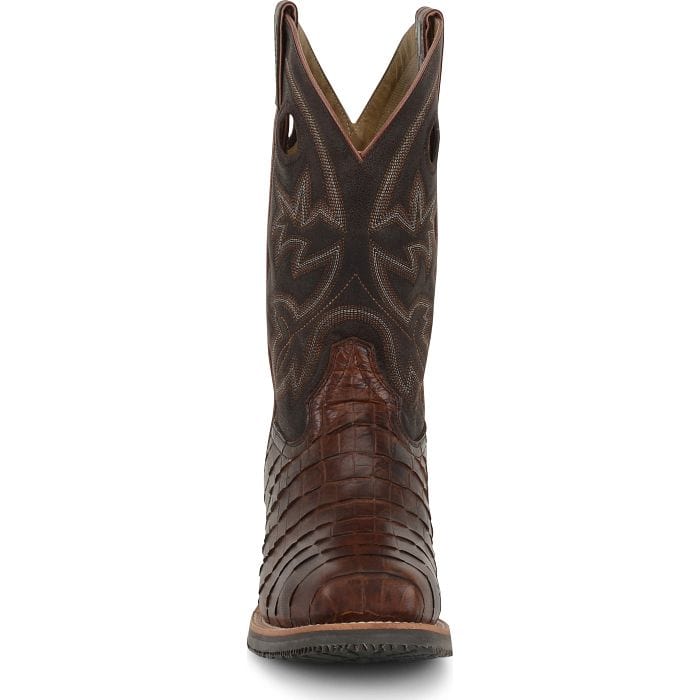DOUBLE H Boots Double H Men's Wayne Chocolate Brown Gator Print Steel Toe Work Boots DH5225