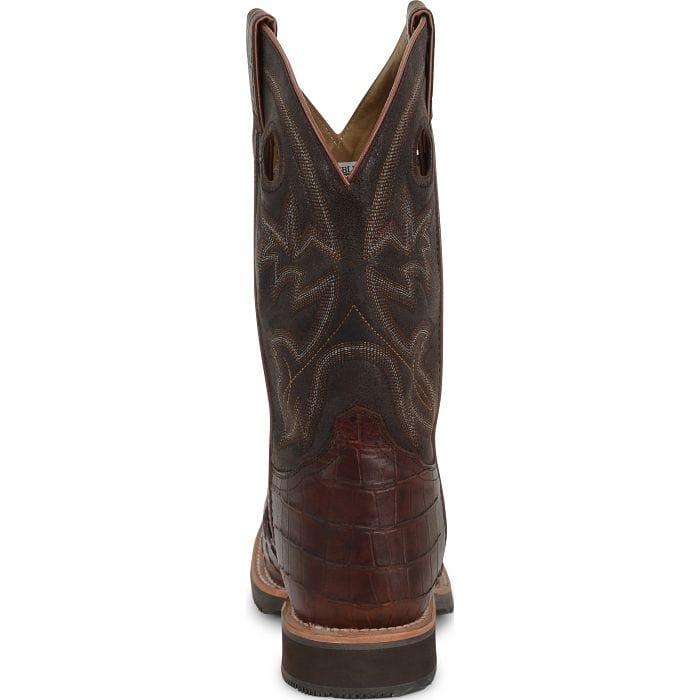 DOUBLE H Boots Double H Men's Wayne Chocolate Brown Gator Print Steel Toe Work Boots DH5225