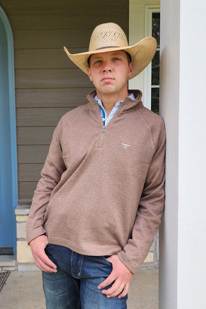 Drover Cowboy Threads Outerwear 1/4 Zip Pullover - Solid - Khaki Brown