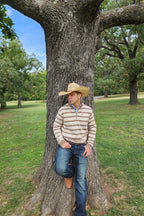 Drover Cowboy Threads Outerwear 1/4 Zip Pullover - Striped - Oatmeal and Khaki Brown
