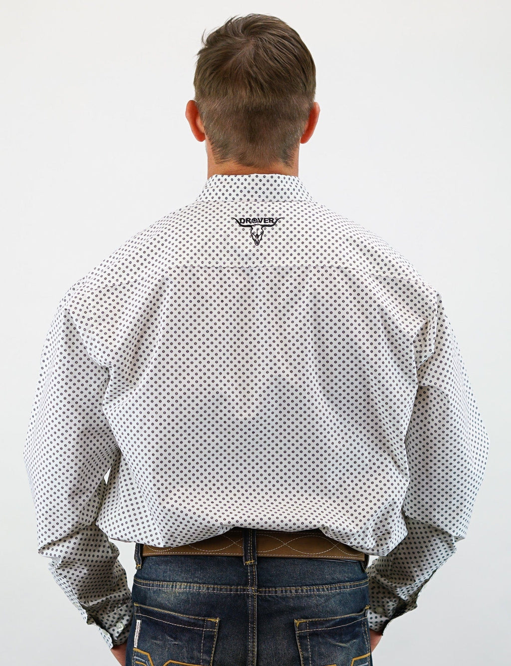 Drover Cowboy Threads Shirts Signature Series - Ambush - Print, Option Cuff, Classic Fit Shirt (White w/ Black Flowers)
