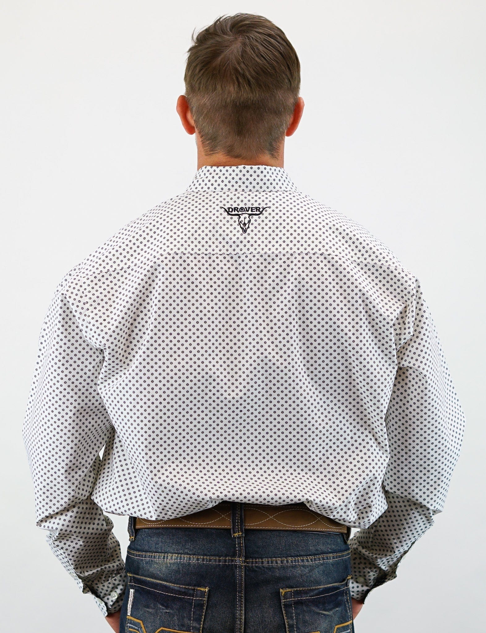Drover Cowboy Threads Shirts Signature Series - Ambush - Print, Option Cuff, Classic Fit Shirt (White w/ Black Flowers)